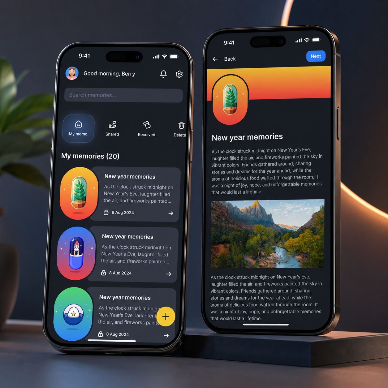 Time Capsule mobile app interface
